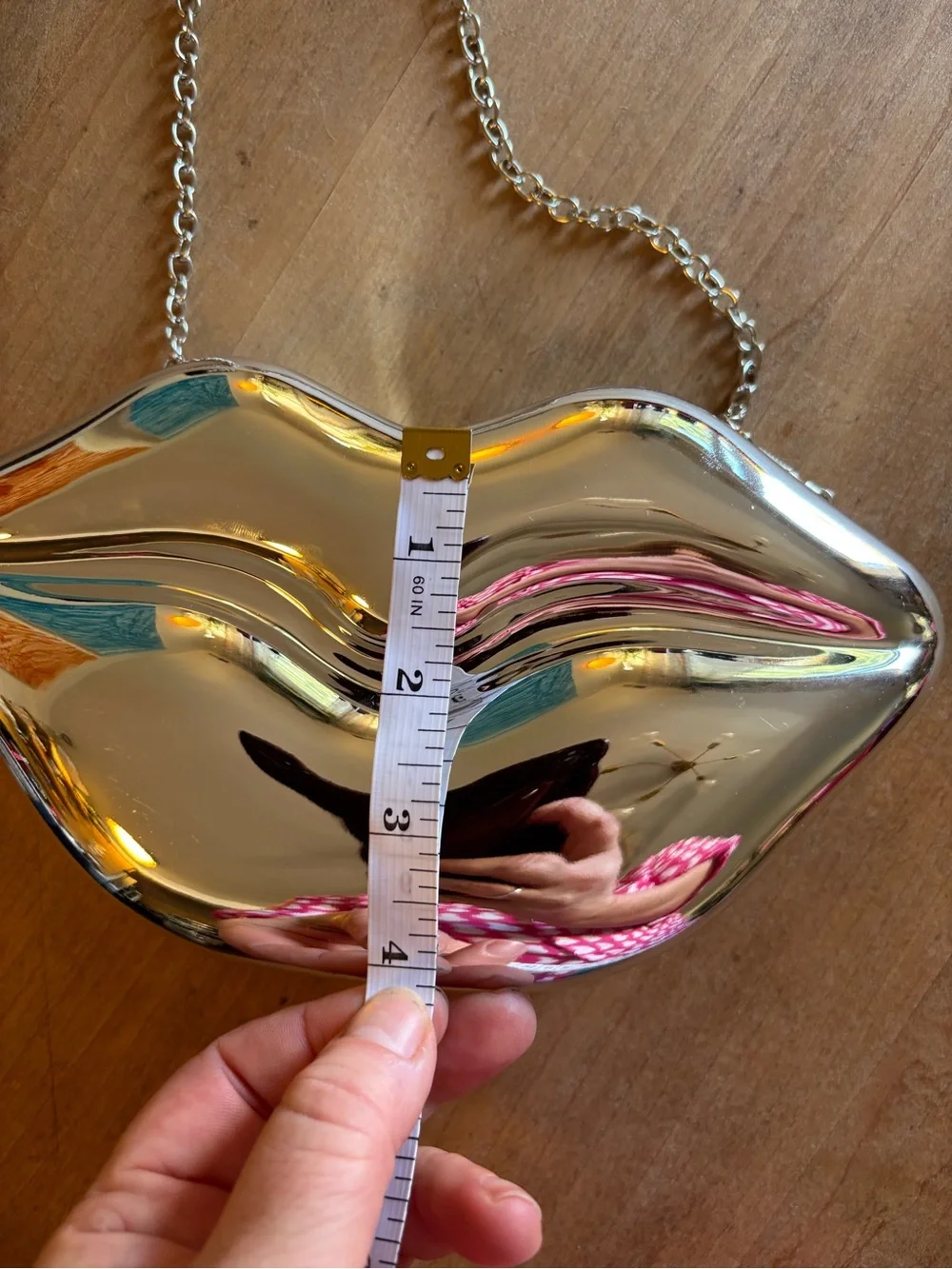 Silver Metallic Lip Shaped Clutch Bag Glam Maximalist Festival Party